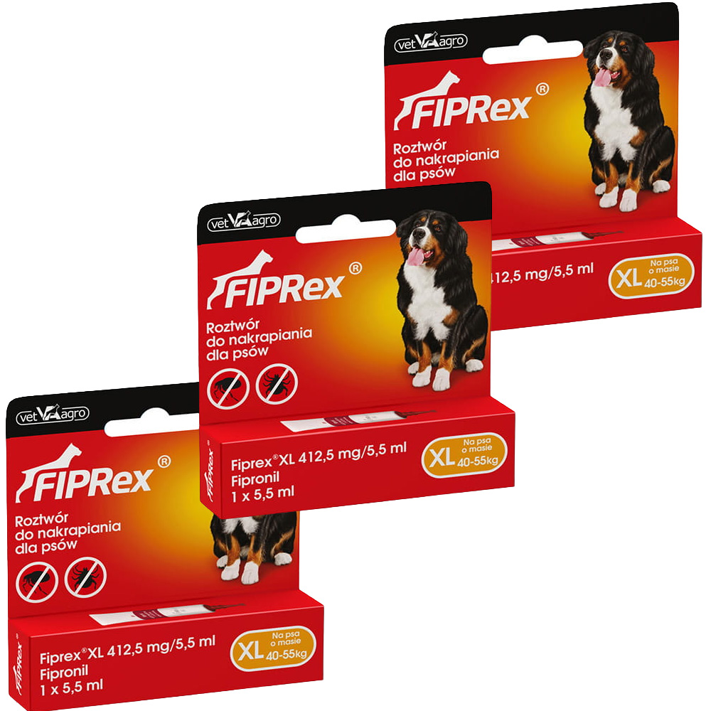 Fiprex XL KROPLE na Pchły Kleszcze dla Psa powyżej 40kg 3x 5,5ml